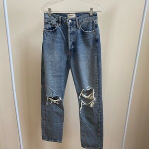 Agolde 90s high rise straight leg distressed jeans medium wash denim Sz 25